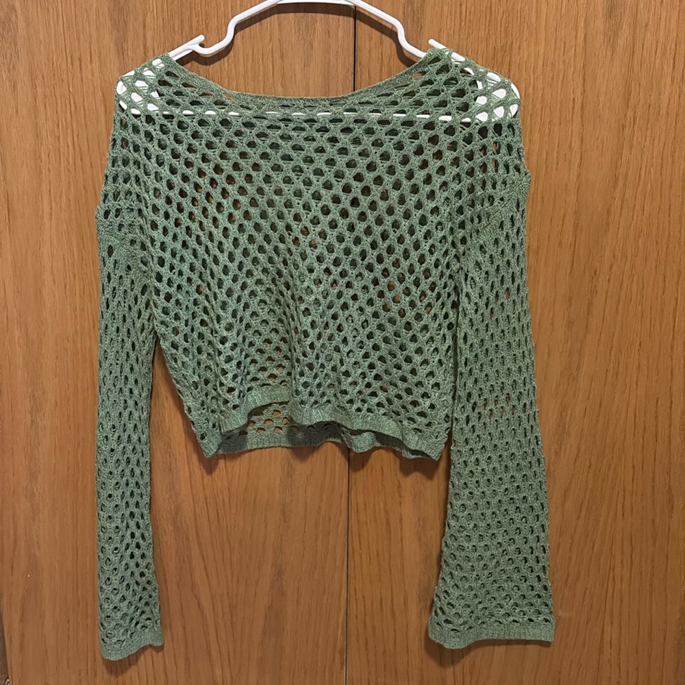 ANNVA Olive Green Hollow Sweater
